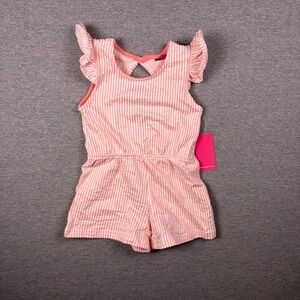 Vince Camuto Romper Girls 4 Pink Seersucker Stripe Ruffle Keyhole Back
